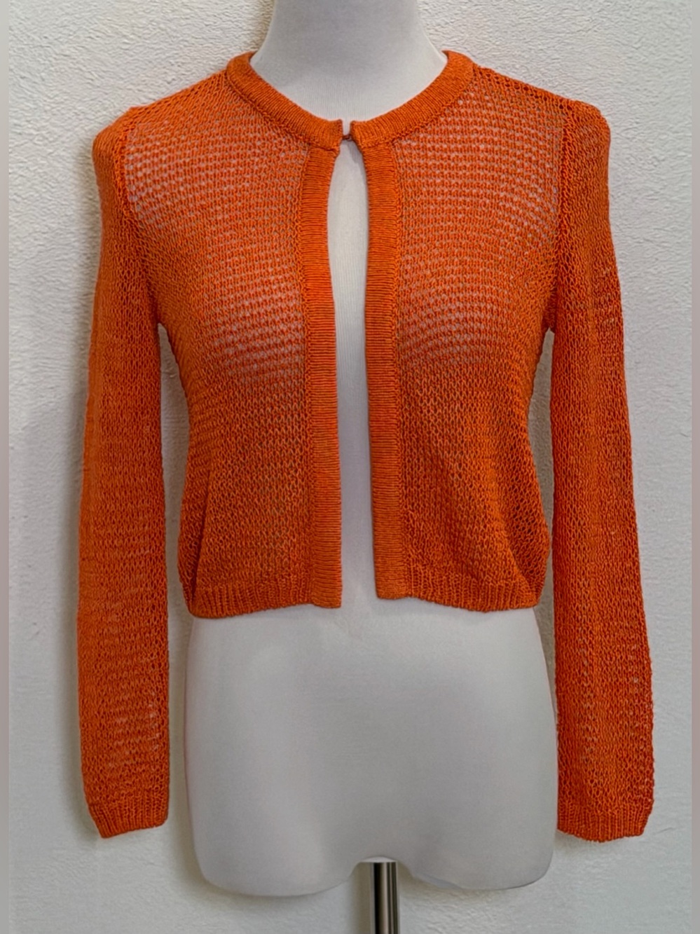 NEW‎ Talbots Open Knit Cropped Hook Front Cardigan XS Orange Sweater Long Sleeve